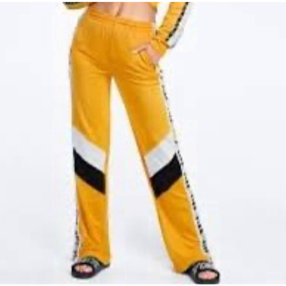 PINK Victoria’s Secret Jogger Sweatpants Yellow Women’s Medium Stretch Y2K - Picture 1 of 12